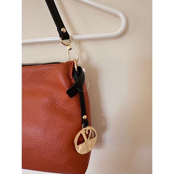 Valentina Convertible Crossbody shoulder Bag Pebbled Tan Brown Italy Nwt Rust - Picture 4 of 14